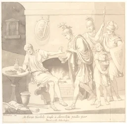 "M. Curius Dantatus foragter de Samnitiske Gesanters Gaver./ Plutach: in vita. Censor Cato."