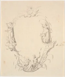 Utkast till titelvinjett till sjökort (med texten: Pass Kaart över Kattegattet, upplaga av Søkortarkivet 1799)
