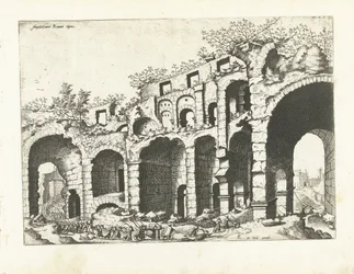 Utsikt över en amfiteater förmodligen Colosseum Romerska ruiner, 1561 (serietitel)