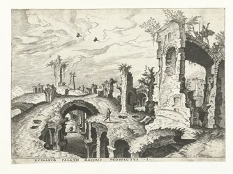 Vy över ruiner på Palatine Hill i Rom Romerska ruiner, 1561 (serietitel)