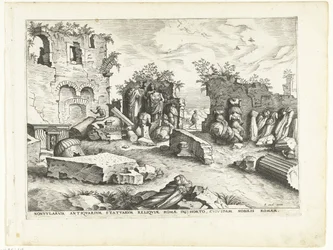 Trädgård med fragment av antika statyer Romerska ruiner, 1561 (serietitel)