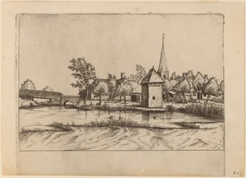 Landsby med kyrka och bro