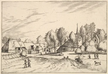 Landsby med kyrktorn från Multifariarum casularum landsbygden har cur..., 1559-61