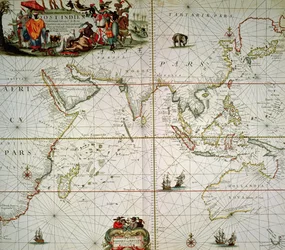 Karta över Afrika, Indien, Indiska oceanen och Ostindien