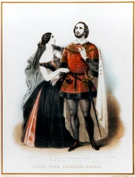 Gaetano Donizettis Opera Lucrezia Borgia - Introduktion till Scene II med Mario (italiensk tenor: 1810-1883) och Grisi (1811-1869) i London, HM Theatre Production, 6 juni