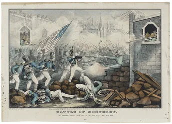 Slaget vid Monterey den 7 juli 1846, litho av Nathaniel Currier (1813-88)