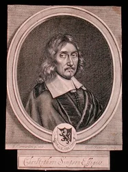 Porträtt av Christopher Simpson (ca 1605-69) (gravyr)