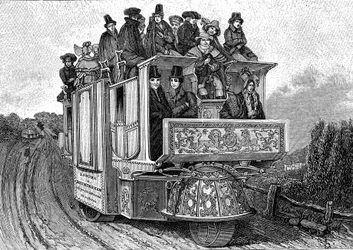 Trehjulig mekanisk bil av Dr William Church (ca 1778-1863), byggd i Birmingham 1833 (England). Gravyr 1895