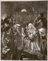 Edward presenterar sin späda son för walesarna, illustration från 