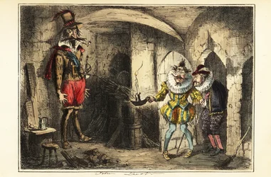 Guy Fawkes, ledare för krutkonspirationen, gripen i Westminsterpalatsets källare den 5 november 1604
