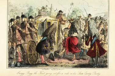 Kung George I av England går ombord på den kungliga bussen till Osnabruck på natten då han dog, 22 juni 1727