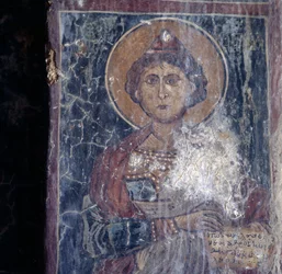 Helgonfigur, fresk i kyrkan i Kandanos, Kreta, Grekland (foto)