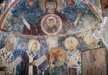 Fresker i den bysantinska kyrkan Agios Georgios, Vathi, Kreta, Grekland (foto)