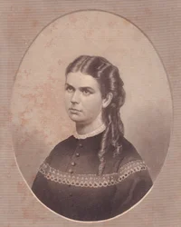 Porträtt av Ada Kinsman (1845-1871), hustru till pastor Edward Archibald Wanless, gravyr av FE Jones, cirka 1870