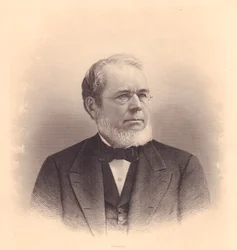 Porträtt av den amerikanske gravören Andrew Varick Stout (1835-1906), gravyr av FE Jones från ladies