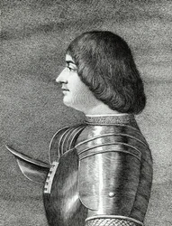 Porträtt av Ludovico Sforza, känd som Il Moro (1452-1508), hertig av Milano, gravyr