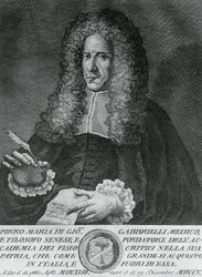 Porträtt av Pirro Maria Gabbrielli (1643-1705), italiensk filosof och professor i teoretisk medicin och botanik, gravyr av Cosimo Zocchi (aktiv 1740-ca 1787)