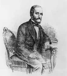 Porträtt av Raffaele Busacca dei Gallidoro (1810-1893), italiensk politiker och ekonom, gravyr