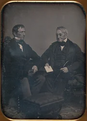 Två äldre män samtalar, ca. 1850.