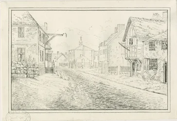 Rugeley Town - Wolseley Bridge till Lichfield Road: ritning med penna och bläck, nd [1814]