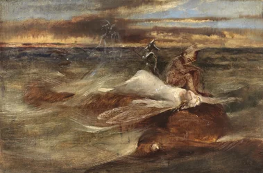 The Fairy and the Sea Serpent (olja på duk på panel)