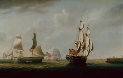 Två engelska Collier-briggar utanför Whitby med annan frakt (olja på duk)