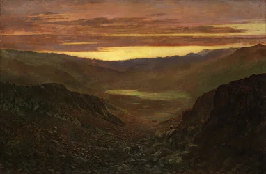 Fleetworth Hollow and Tarn från Green Gable Fell at Twilight (Olja på duk)