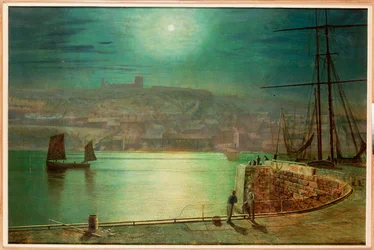 Whitby Harbour av Moonlight, 1870