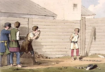 Babki, tallrik 13 från volym I av "Ryssarnas seder, seder och nöjen", etsat av konstnären, pub. 1803 (akvatint)