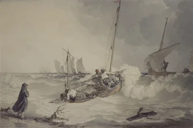 Fiskebåtar som går ut, akvarell