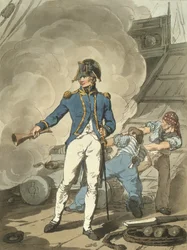 Post Captain from Costume of Great Britain, graverad av konstnären, pub. av William Millar och James Walker, 1807 (färgad etsning)