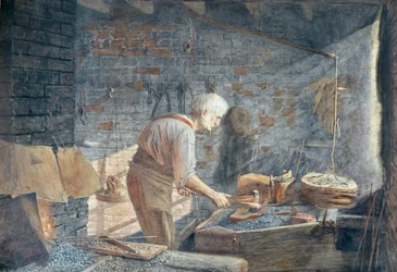 En smed i arbete vid sin smedja (akvarell)