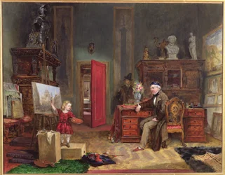David Roberts (1796-1864) och hans barnbarn i hans ateljé, ca 1866