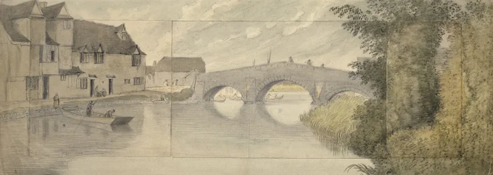 Hythe Bridge, Oxford, 1789 (akvarell över grafit på tre pappersark klistrade på ett större ark)