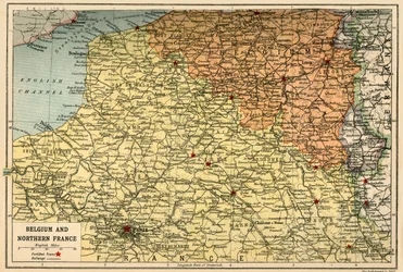 Karta över Belgien och norra Frankrike, omkring 1914, omkring 1920