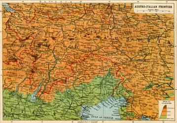 Karta över den österrikisk-italienska gränsen, första världskriget, ca 1920