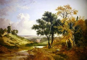 Landskap med en väderkvarn (olja på duk)