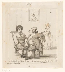 Spotprent på Charles Fox och Frederick North, 1783 Scrub & Archer (titel på objekt)