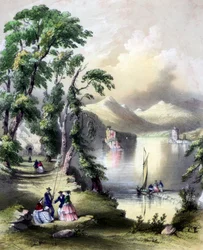 Lake of Killarney med ruinerna av Innisfallen Abbey, Irland, 1800-talet.