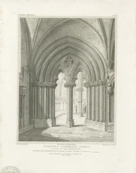 Interiör av Lichfield Cathedral - Chapter House dörröppning: gravyr, nd [c 1819] (tryck)