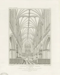 Interiör av Lichfield Cathedral - Kör: gravyr, nd [c 1820] (tryck)