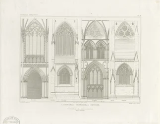 Interiör av Lichfield Cathedral - långhus och kör: gravyr, nd [c 1819] (tryck)