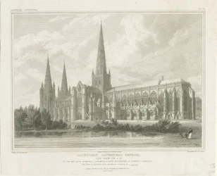 Lichfield Cathedral - South East View: gravyr, nd [?1819] (tryck)