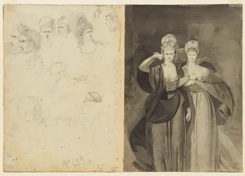 Sketches of Heads verso, vänster, Two Women verso, höger, ca. 1770-1775.