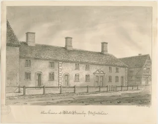 Abbots Bromley Almshouses: sepiateckning