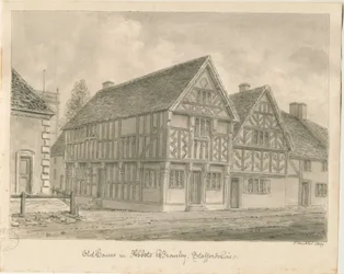 Abbots Bromley Old Houses: sepiateckning, 1839