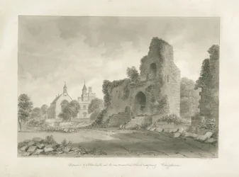 Alton Castle och "New Conventual School": sepiateckning, 1847