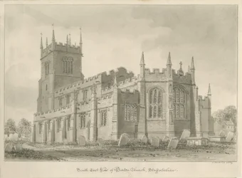Barton under Needwood Church: sepiateckning