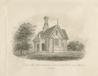 Blithfield - "Lodge at Bagot Park": sepiateckning