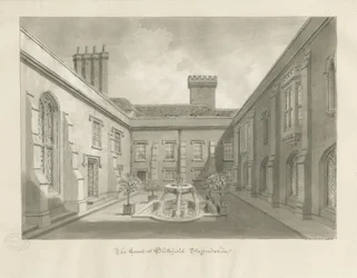 Blithfield Hall - Courtyard: sepia ritning